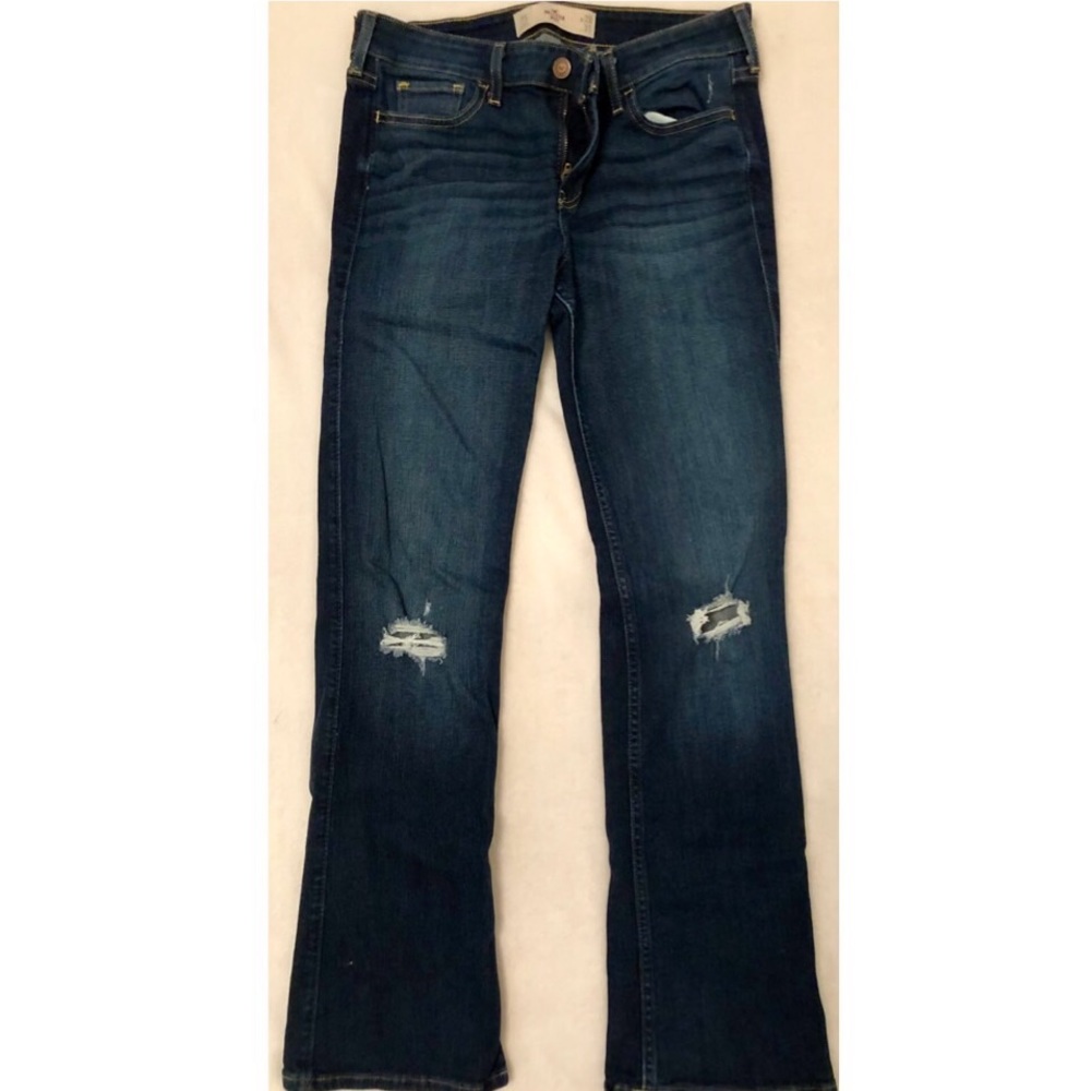 Dark Wash Low Rise Boot Cut Jeans with Rips - Picture 3 of 4